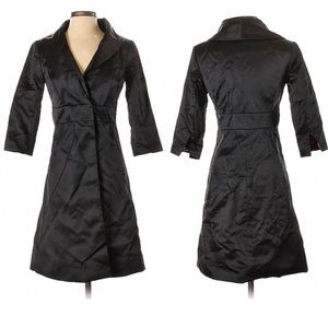 Stunning Dressy Black Satin Peacoat with Bright Floral Lining by WHBM - XXS